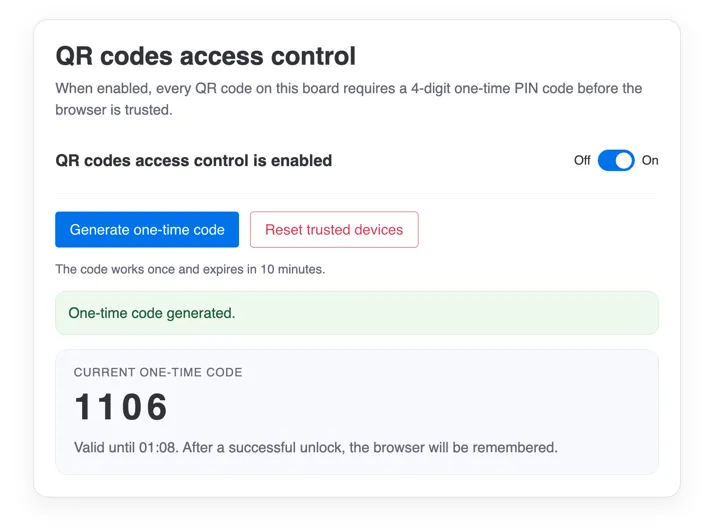 Access codes board view