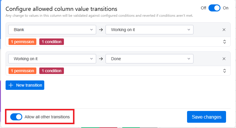 Allow all other transitions
