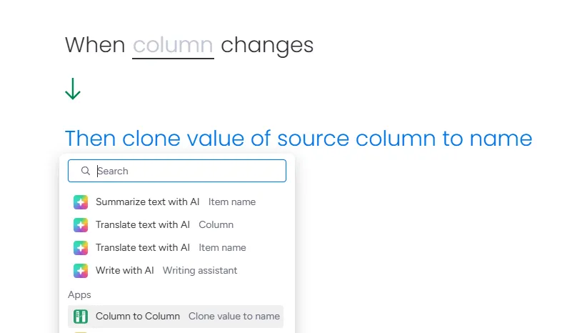 Name column example automation - custom block