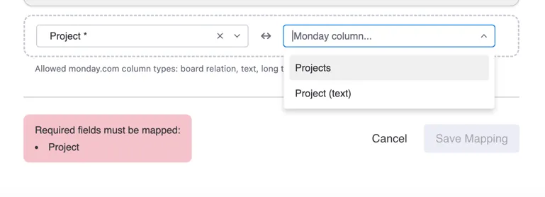 Clockify project mapped to board relation