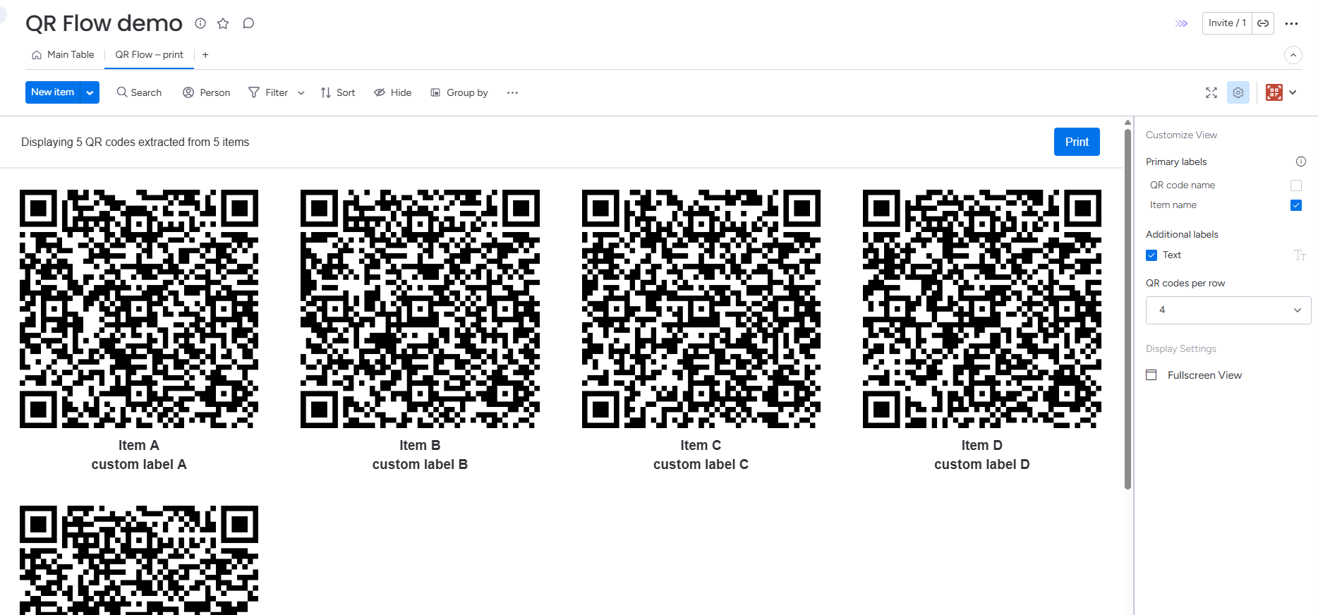 QR print board view